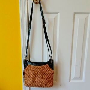 Brighton Black and Tan Woven Crossbody Bag with Adjustable Strap